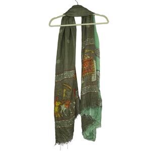 Witty (2) Scarf Shawl Made in India traditional mural art print 100% Viscose